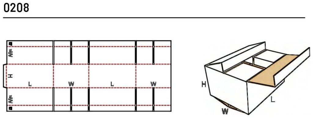 Развёртка и габариты гофрокороба FEFCO 0208